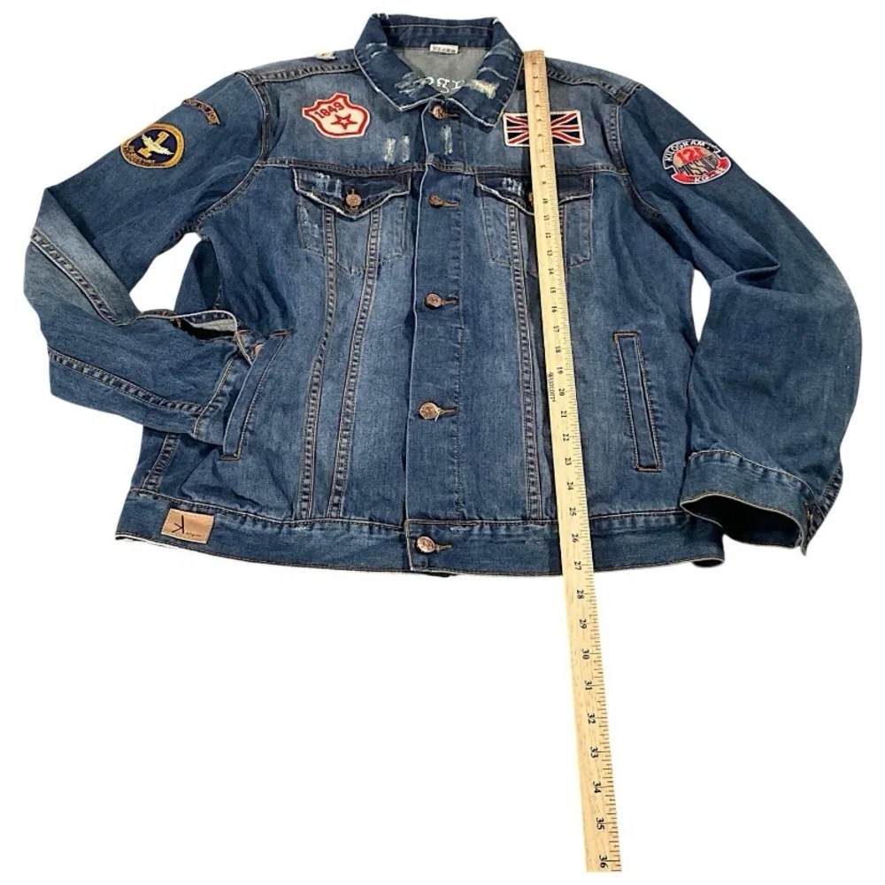 Kilogram Jacket Mens XL Trucker Distressed Denim Patch Biker Rocker Rapper Moto - Picture 6 of 16